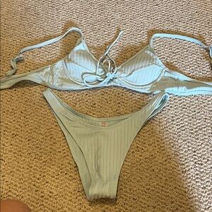 SHEIN Light Blue Ribbed Bikini